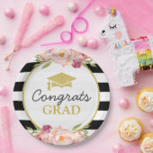 Stripes Floral Gold Congrats Afstudeerder Graduati Papieren Bordje (Feest)