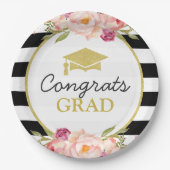 Stripes Floral Gold Congrats Afstudeerder Graduati Papieren Bordje (Voorkant)
