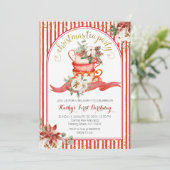 Stripes Floral Red Plaid Winter Birthday Floral Kaart (Staand voorkant)