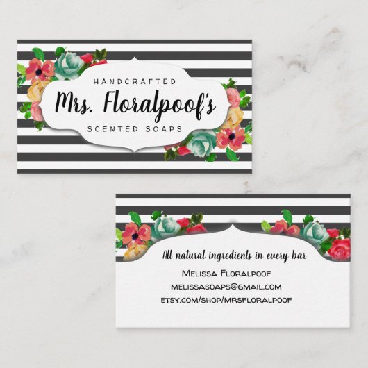 Stripes  florale handgemaakte zeep visitekaartje (Voorkant / Achterkant)