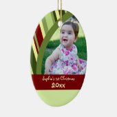 Stripes Foto Baby 1e kerstversiering Keramisch Ornament (Rechts)