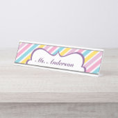 Stripes Gepersonaliseerde Teacher Desk Naam Bord Bureau Naambordje (Voorkant)