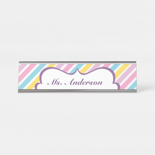 Stripes Gepersonaliseerde Teacher Desk Naam Bord Bureau Naambordje (Voorkant)