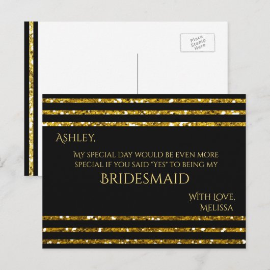 Stripes Glitter - Word jij mijn bruidsmeisje? Uitnodiging Briefkaart (Voorkant / Achterkant)