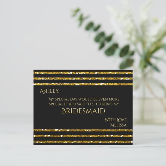 Stripes Glitter - Word jij mijn bruidsmeisje? Uitnodiging Briefkaart (Staand voorkant)
