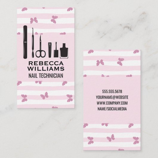 Stripes | Glittervlinders | Gereedschap voor manic Visitekaartje (Voorkant / Achterkant)