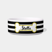 Stripes & Gold Bone Gepersonaliseerd Pet Bowl | Zw