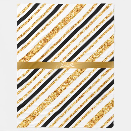 Stripes Gold Glitter Black Boho Popular Collectie Fleece Deken (Voorkant)