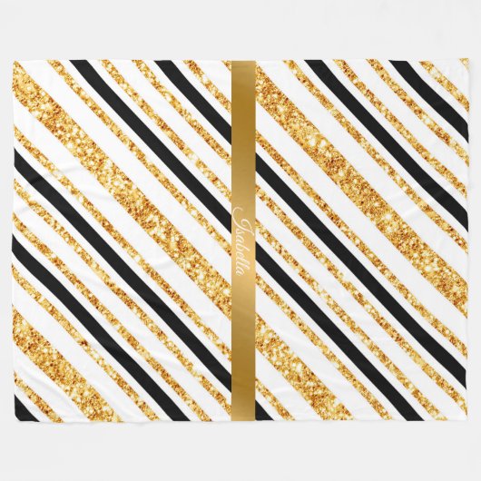 Stripes Gold Glitter Black Boho Popular Collectie Fleece Deken (Voorkant (Horizontaal))