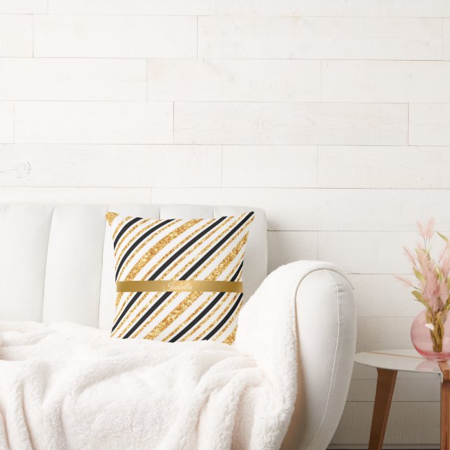 Stripes Gold Glitter Black Boho Popular Collectie Kussen (Bank)