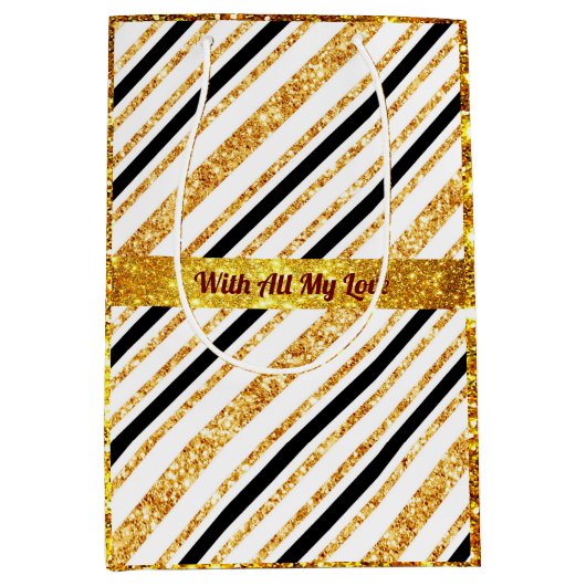 Stripes Gold Glitter Black Boho Popular Collectie Medium Cadeauzakje (Voorkant)