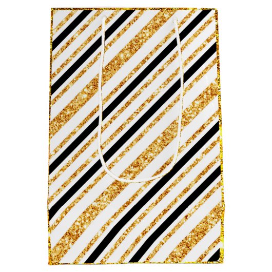 Stripes Gold Glitter Black Boho Popular Collectie Medium Cadeauzakje (Achterkant)