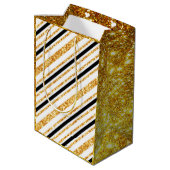 Stripes Gold Glitter Black Boho Popular Collectie Medium Cadeauzakje (Achterkant Gekanteld)