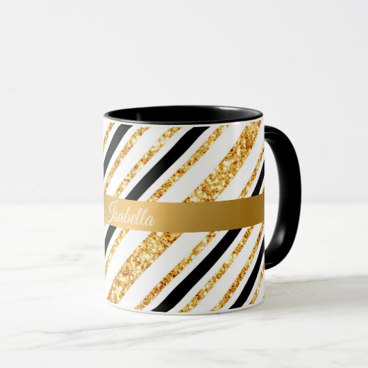 Stripes Gold Glitter Black Boho Popular Collectie Mok (Voorkant rechts)