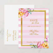 Stripes Gold Lijst Flower Wedding Save the Date Aankondigingskaart (Voorkant / Achterkant)