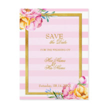 Stripes Gold Lijst Flower Wedding Save the Date