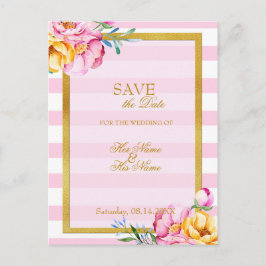 Stripes Gold Lijst Flower Wedding Save the Date Aankondigingskaart