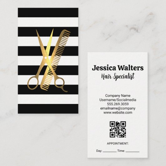 Stripes | Golden Scissors Comb Logo Afsprakenkaartje (Voorkant / Achterkant)