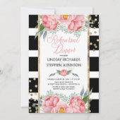 Stripes Goud Confetti Roze Bloemen Repetitie Diner Kaart (Voorkant)