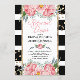 Stripes Goud Confetti Roze Bloemen Repetitie Diner Kaart