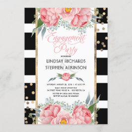 Stripes Goud Confetti Roze Bloemen Verlovingsfeest Kaart