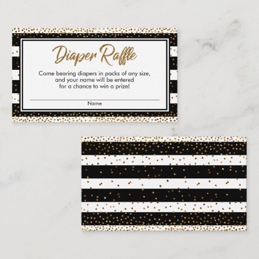 Stripes & Gouden Confetti Luier Raffle Ticket Kaar Informatiekaartje (Voorkant / Achterkant)