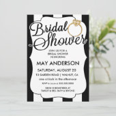 Stripes Gouden Glitter Ring Bruids Douche Uitnodig Kaart (Staand voorkant)