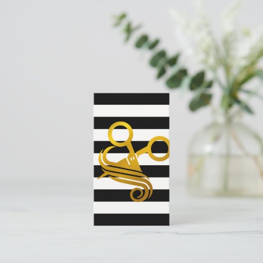 Stripes | gouden schaar afsprakenkaartje (Staand voorkant)