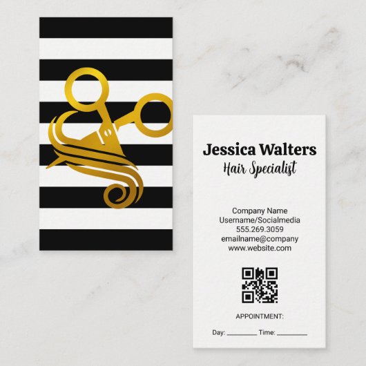 Stripes | gouden schaar afsprakenkaartje (Voorkant / Achterkant)