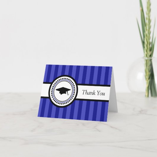 Stripes Graduation Cap Hartelijk dank (Navy Blue) Bedankkaart (Voorkant)