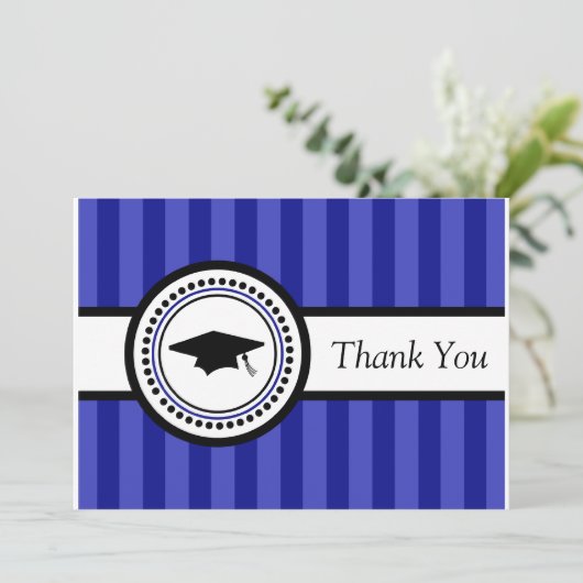 Stripes Graduation Cap Hartelijk dank (Navy Blue) Bedankkaart (Staand voorkant)