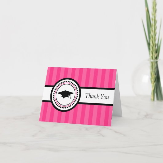 Stripes Graduation Cap Hartelijk dank (warm roze) Bedankkaart (Voorkant)