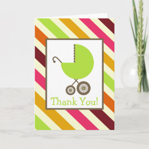 Stripes & Green Carriage Baby shower Hartelijk dan Bedankkaart