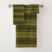 Stripes Green Gold Black Bathroom Towel Set Bad Handdoek (Insitu)