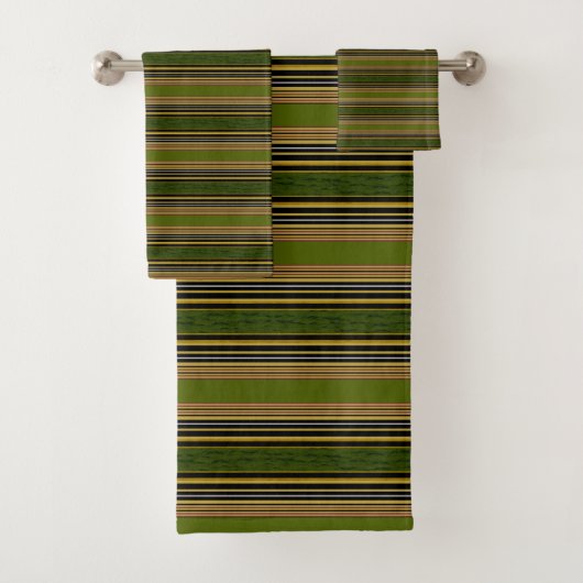 Stripes Green Gold Black Bathroom Towel Set Bad Handdoek (Insitu)