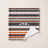 Stripes grijs Sinaasappel minimal Bad Handdoek (Wasdoekje)