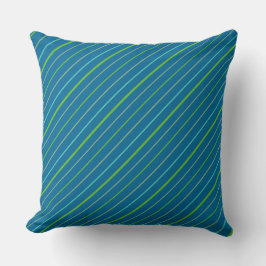 Stripes: Groen, Turquoise, Geel op Donkerblauw Kussen
