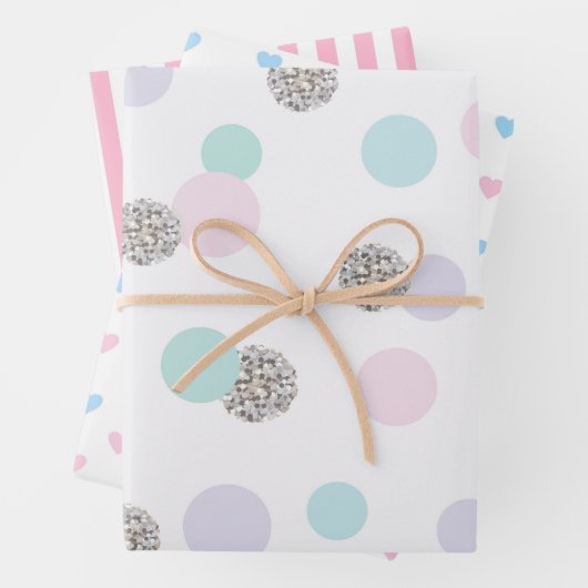 Stripes, harten en pooldots inpakpapier vel (In situ)