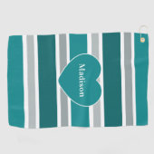 Stripes & Heart Pattern, aangepaste naam golfhandd Golfhanddoek (Horizontaal)
