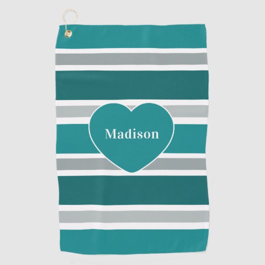 Stripes & Heart Pattern, aangepaste naam golfhandd Golfhanddoek (Voorkant)