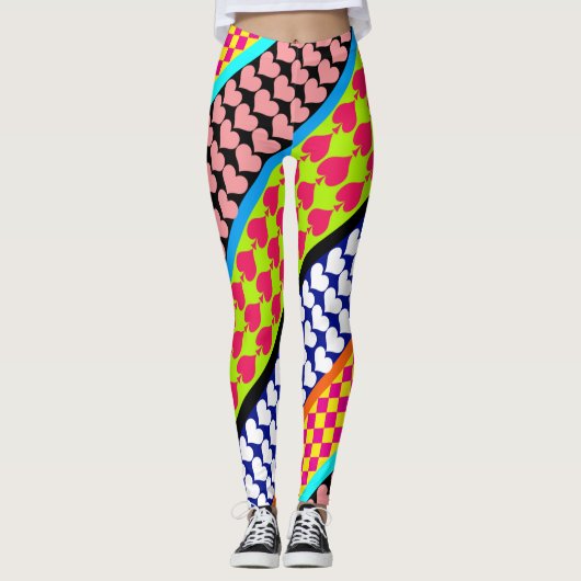 Stripes Hearts Diamonds Boho Gemengd ontwerp Leggings (Voorkant)