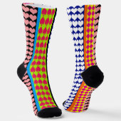 Stripes Hearts Diamonds Boho Gemengd ontwerp Sokken (Gebogen)