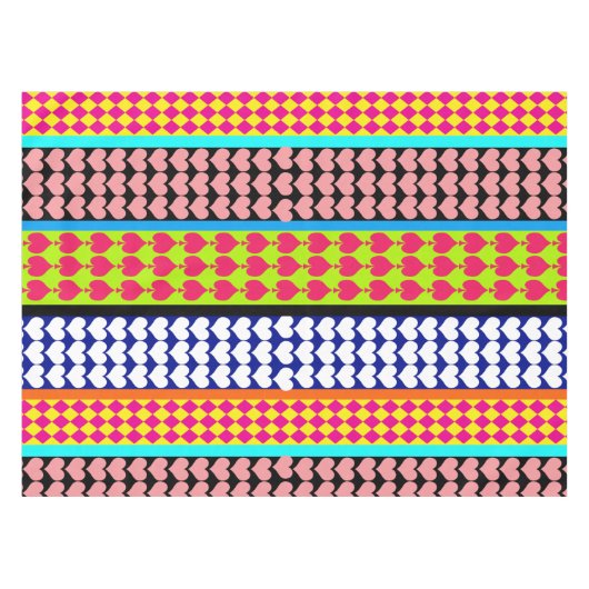 Stripes Hearts Diamonds Boho Gemengd ontwerp Tafelkleed (Voorkant (Horizontaal))