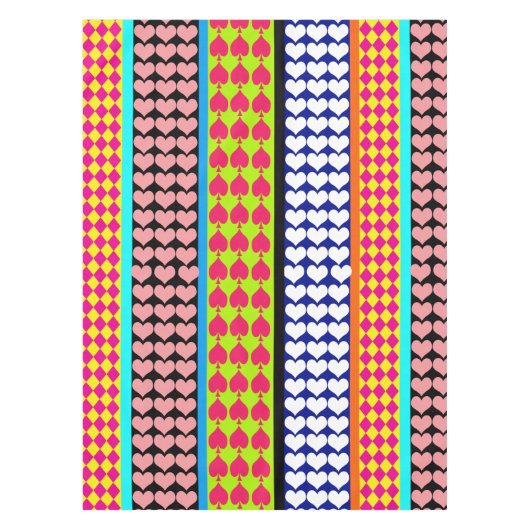 Stripes Hearts Diamonds Boho Gemengd ontwerp Tafelkleed (Voorkant)