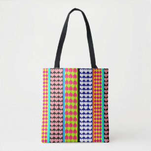 Stripes Hearts Diamonds Boho Gemengd ontwerp Tote Bag