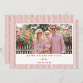 Stripes Hearts Happy Valentine's Day Photo Card Feestdagenkaart (Voorkant / Achterkant)