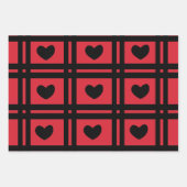 Stripes Hearts Red Black Patroon Inpakpapier Vel (Voorkant)