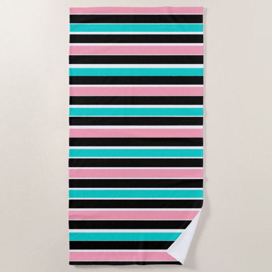 Stripes in Black Pink and Blue Strandlaken (Voorkant)