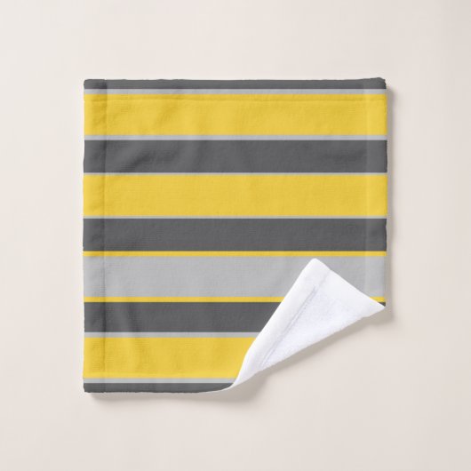 Stripes in licht en donkergrijs, mosterdgeel bad handdoek (Wasdoekje)