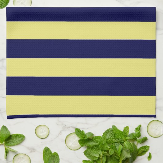 Stripes in Navy Blue and Yellow Theedoek (Gevouwen)